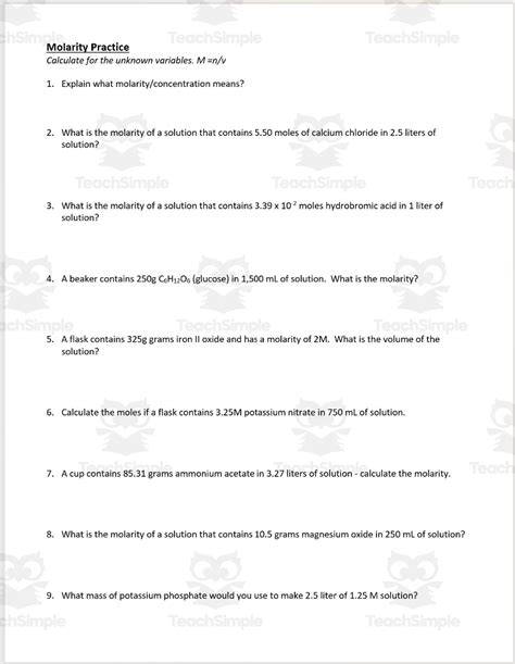 extra molarity problems for practice answers