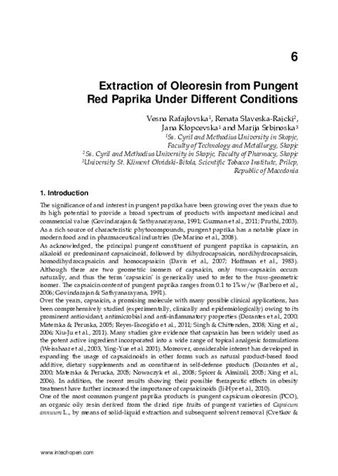 Download Extraction Of Oleoresin From Pungent Red Paprika Under 