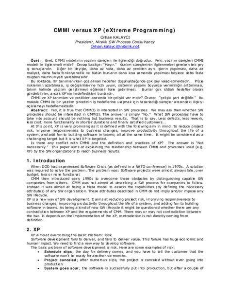 Extreme Programming Versus Cmmi Conflicts And