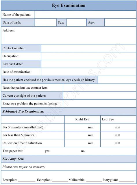 Eye Examination Forms