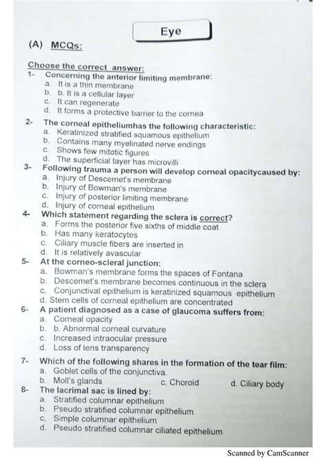 eye pathology mcq weebly