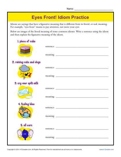 Eyes Front Idiom Practice 4th And 5th Grade Eye Worksheet 1st Grade - Eye Worksheet 1st Grade