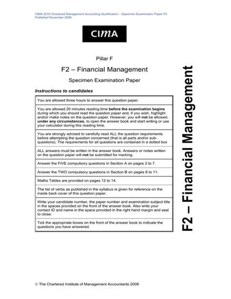 f2 financial management cima chartered institute of
