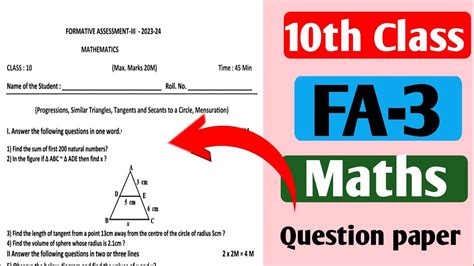 Fa3 Maths Question Paper For Class 9