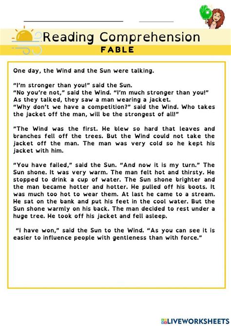 Fables Comprehension Year 6