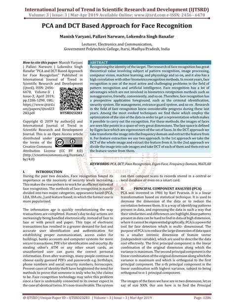 Read Online Face Recognition Using Pca And Dct Based Approach 