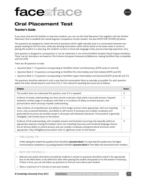 face2face oral placement test cambridge