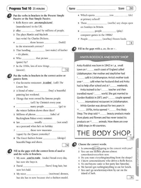 Face2face Pre Intermediate Progress Test 7 Answers