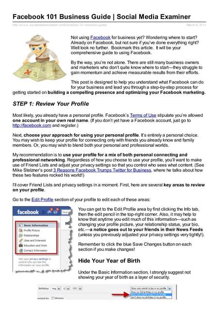 Read Online Facebook 101 Business Guide 