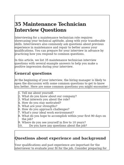 Read Online Facilities Maintenance Technician Interview Questions And Answers 