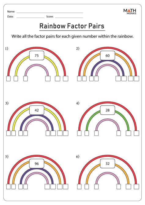 Factor Rainbows Worksheets 99worksheets Rainbow Factor Worksheet - Rainbow Factor Worksheet