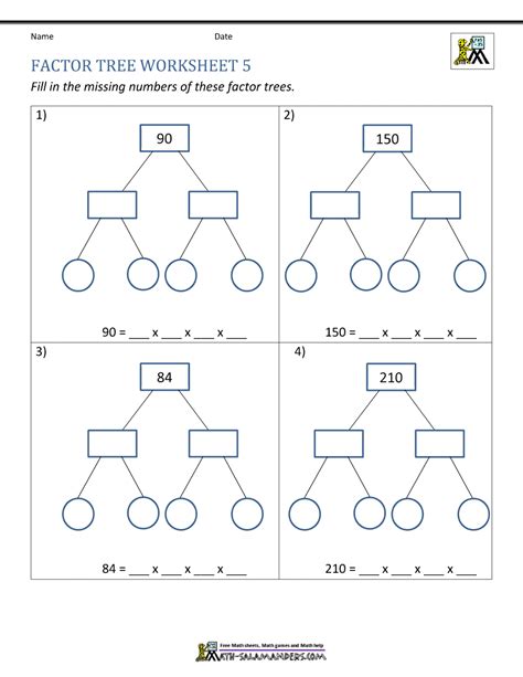 Factor Tree Worksheets Page Math Salamanders 6th Grade Prime Factors Worksheet - 6th Grade Prime Factors Worksheet