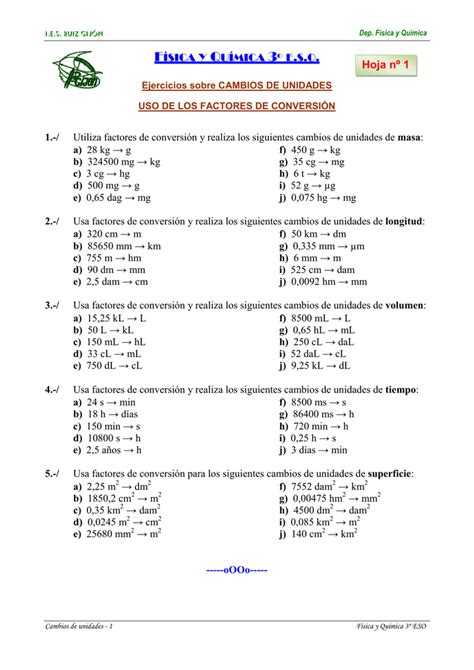 Factores De Conversion Ejercicios