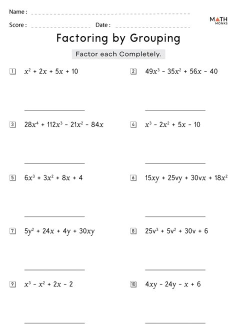 Factoring By Grouping Worksheet Advanced Factoring Worksheet - Advanced Factoring Worksheet