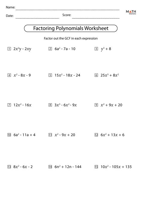 Factoring Polynomial Worksheets Download Free Pdfs Cuemath Algebra 1 Factoring Polynomials Worksheet - Algebra 1 Factoring Polynomials Worksheet