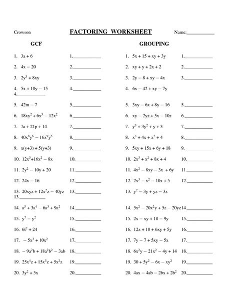 Factoring Polynomials Using Gcf Worksheet