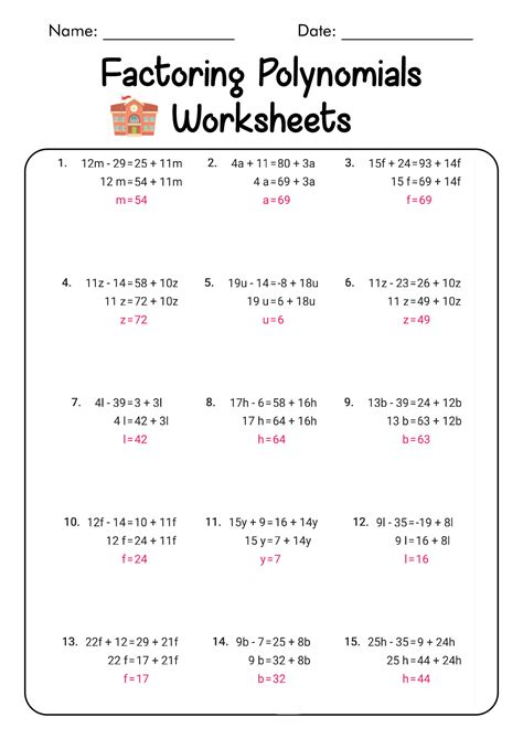 Factoring Polynomials Worksheet