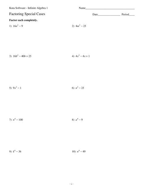 Factoring Special Cases Worksheet