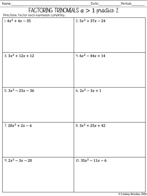 Factoring Trinomials Algebra 2 Answer Key