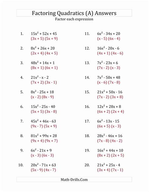 Factoring Worksheet Algebra 2 Basic Factoring Worksheet - Basic Factoring Worksheet
