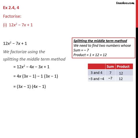 Factorise 12x2 7x 1