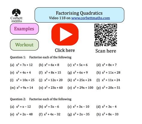 Factorising Quadratics Corbettmaths