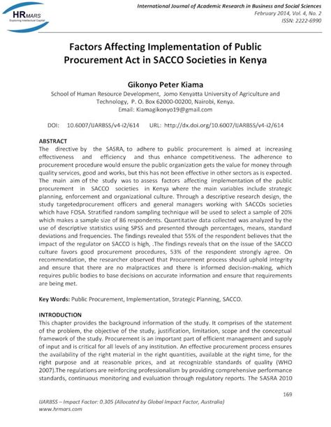 Factors Affecting Implementation Of Public Procurement Act
