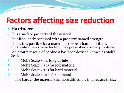 Factors Affecting Size Reduction