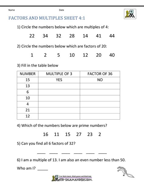 Factors And Multiples Worksheet Math Salamanders Factors Second Grade Worksheet - Factors Second Grade Worksheet