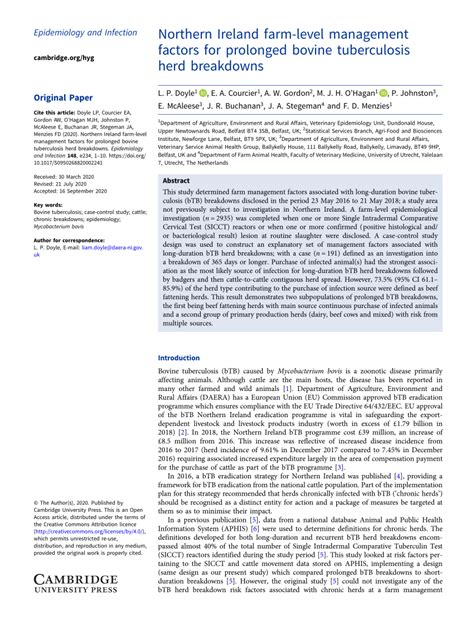 factors for prolonged bovine tuberculosis herd breakdowns