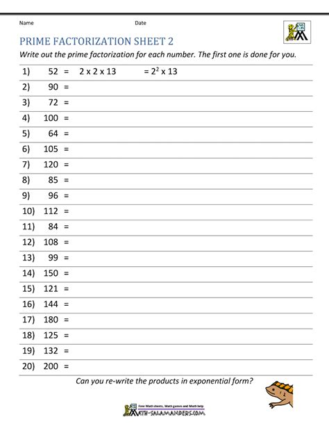 Factors Multiples Primes Exponents Worksheets Math Goodies Prime Factorization With Exponents Worksheet - Prime Factorization With Exponents Worksheet