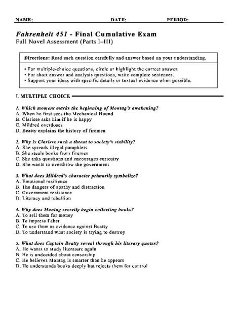 Fahrenheit 451 Final Exam