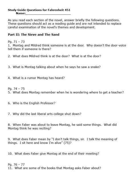 Fahrenheit 451 Part 2 Study Guide Answers