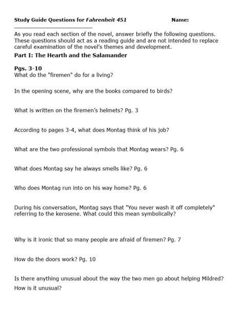 Fahrenheit 451 Study Guide Part 3 Answers