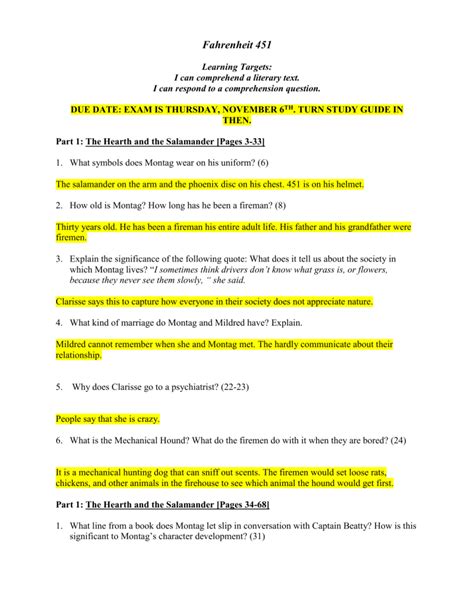 Download Fahrenheit 451 Short Answer Study Guide 