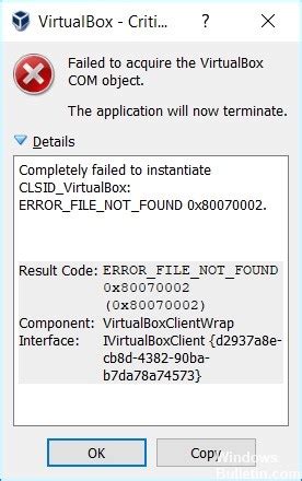 failed to acquire the virtualbox com object virtual box error fix