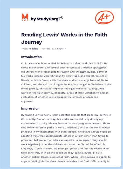 Download Faith Journey Paper Example 