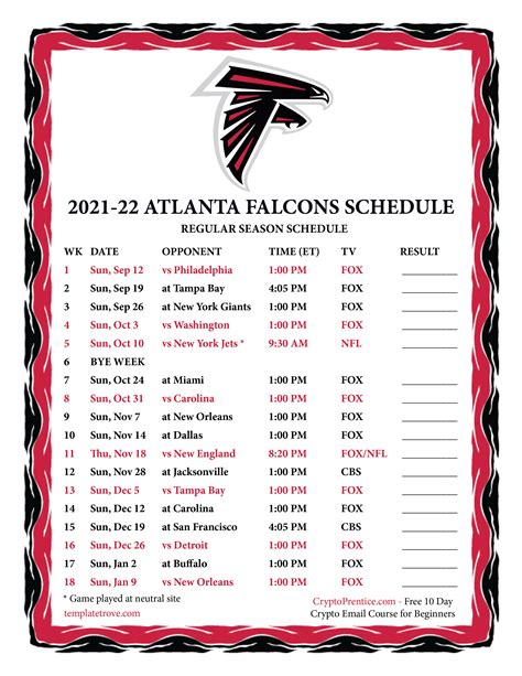 Falcons Schedule Printable