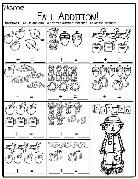 Fall Addition Activity For Kindergartners Kindergarten Worksheets And Addition Stories For Kindergarten - Addition Stories For Kindergarten