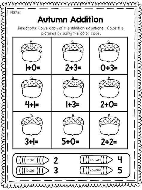 Fall Addition Worksheets For Kindergarten Teaching Resources Tpt Fall Flower Kindergarten Adding Worksheet - Fall Flower Kindergarten Adding Worksheet