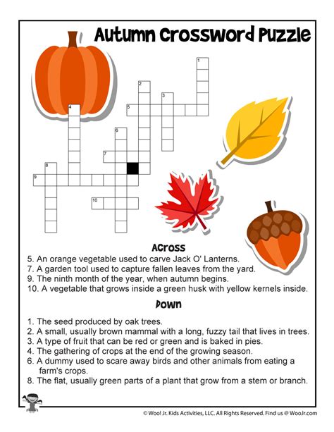Fall Crossword Puzzle Free Printable Worksheet Fall Crossword Puzzle Printable - Fall Crossword Puzzle Printable