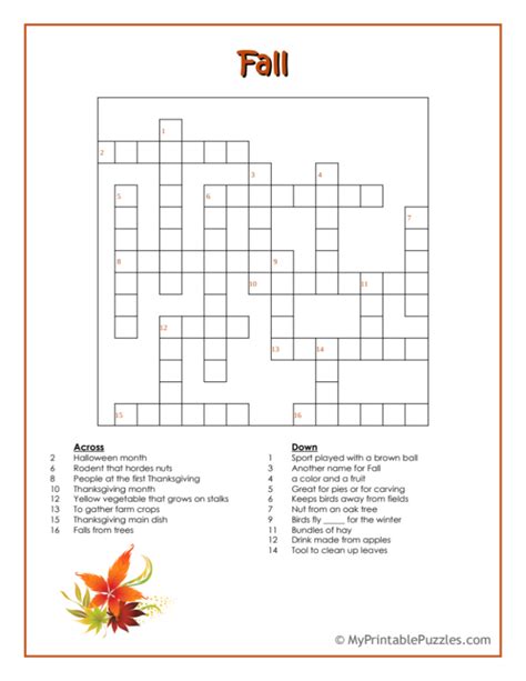 Fall Crossword Puzzle Intermediate My Printable Puzzles Fall Crossword Puzzle Printable - Fall Crossword Puzzle Printable