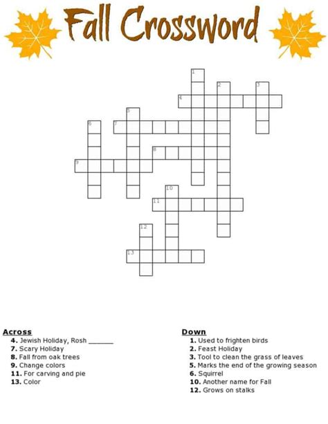 Fall Crossword Puzzle Printable   Free Printable Fall Crossword Puzzles - Fall Crossword Puzzle Printable