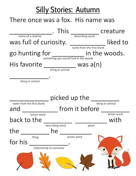 Fall Fill In The Blank Silly Stories Classroom Printable Fill In The Blanks Stories - Printable Fill In The Blanks Stories