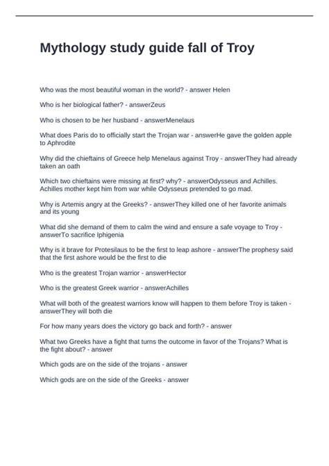 Fall Of Troy Study Guide Questions