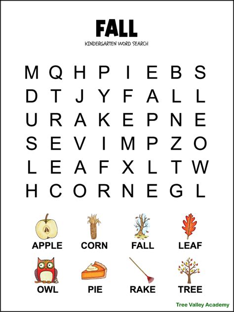 Fall Word Search For Kindergarten Tree Valley Academy Word Searches Kindergarten - Word Searches Kindergarten