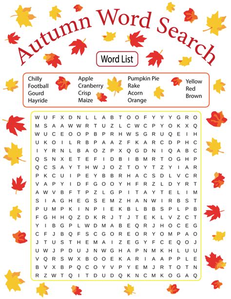 Fall Wordsearch Vocabulary Crossword And More Thoughtco Fall Themed Word Search - Fall Themed Word Search