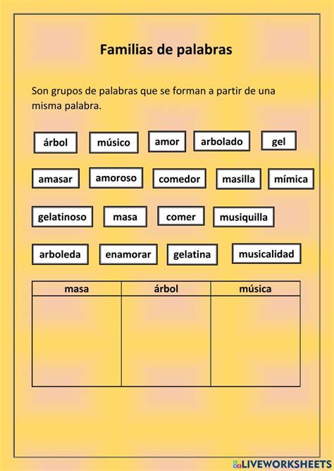 Familia De Palabras Interactive Exercise For 2º Primaria Vocabulario Palabras 2 Worksheet Answers - Vocabulario Palabras 2 Worksheet Answers