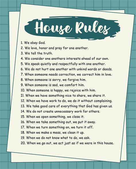 Family House Rules Printable Powered By Thrivecart House Rules For Kids Printable - House Rules For Kids Printable