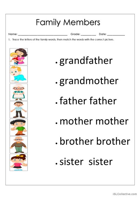 Family Members Worksheet Pdf Exercises Handouts English Exercises My Family Tree Worksheet - My Family Tree Worksheet